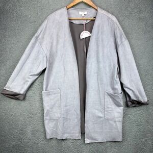 Umgee Womens Grey Faux Suede Open Front Duster Cardigan Jacket A4302 Small
